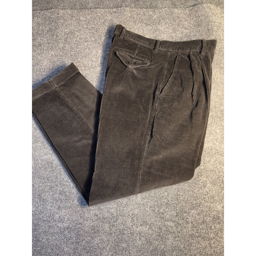 Structure Corduroy Pants Men 36x32 Black Pleated Classic Cuffed Hem Straight Leg